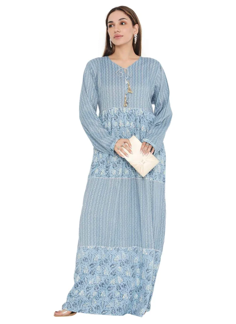 HANA & SARA LONG VISCOSE PRINTED FRONT TIE ARABIC KAFTAN JALABIYA FARASHA DRESSES