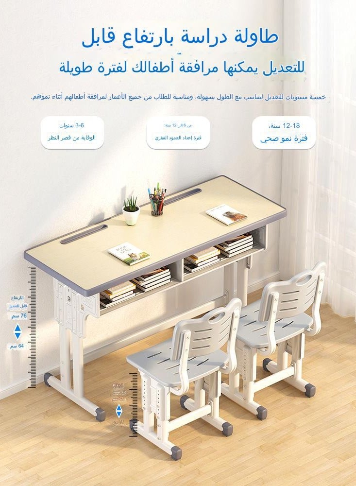 C&C Home Adjustable Kids Study Double Desk & Chairs Set Simple Children's Writing Desk Set Beige - Image 2