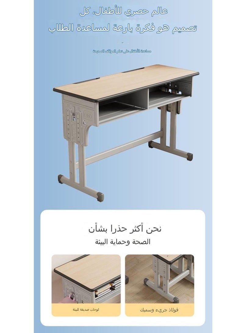 C&C Home Adjustable Kids Study Double Desk & Chairs Set Simple Children's Writing Desk Set Beige - Image 5