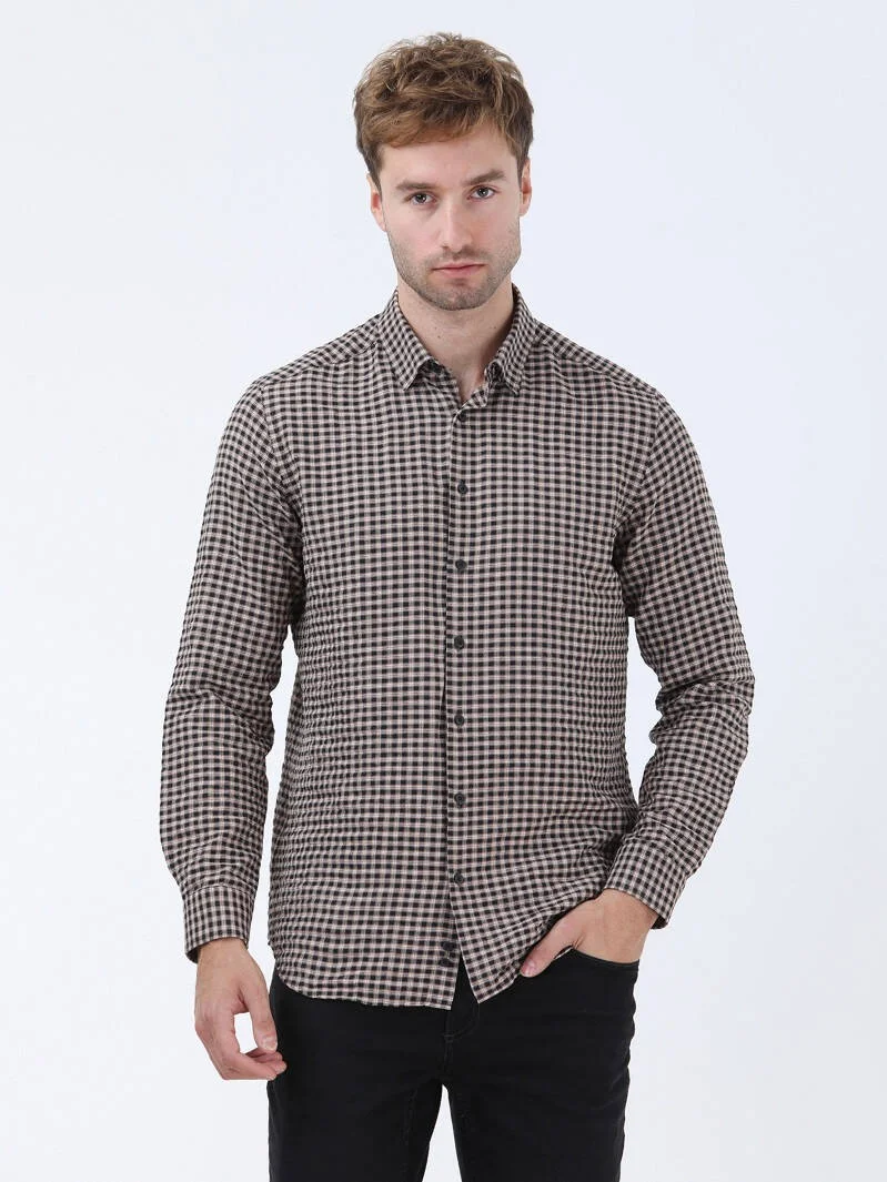 Kip Mink Check Regular Fit Woven Casual Cotton Blend Shirt