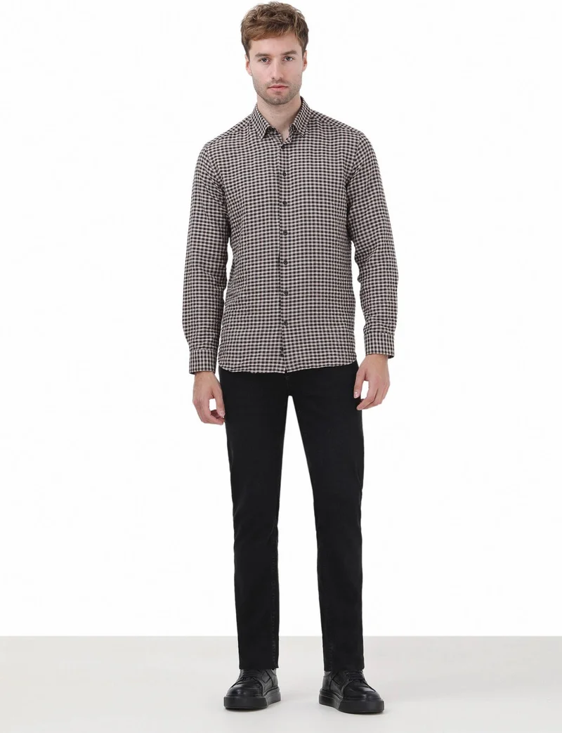 Kip Mink Check Regular Fit Woven Casual Cotton Blend Shirt