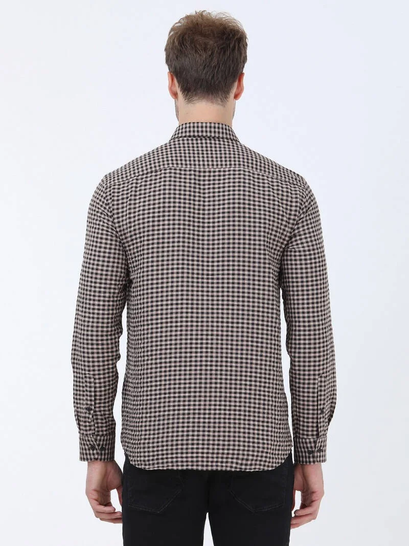 Kip Mink Check Regular Fit Woven Casual Cotton Blend Shirt