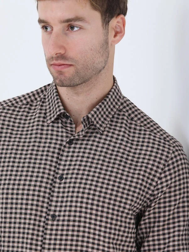 Kip Mink Check Regular Fit Woven Casual Cotton Blend Shirt