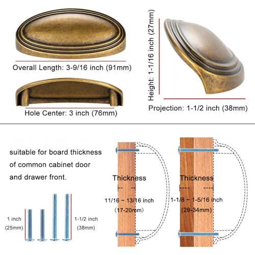 KOOFIZO 10 Pack 3 Inch Drawers Pulls Brushed Gold Cabinet Handles Gold Cabinet Cup Pulls for Kitchen Cabinets P33 Drawer Dresser Cupboard Bedroom Bathroom - Image 3