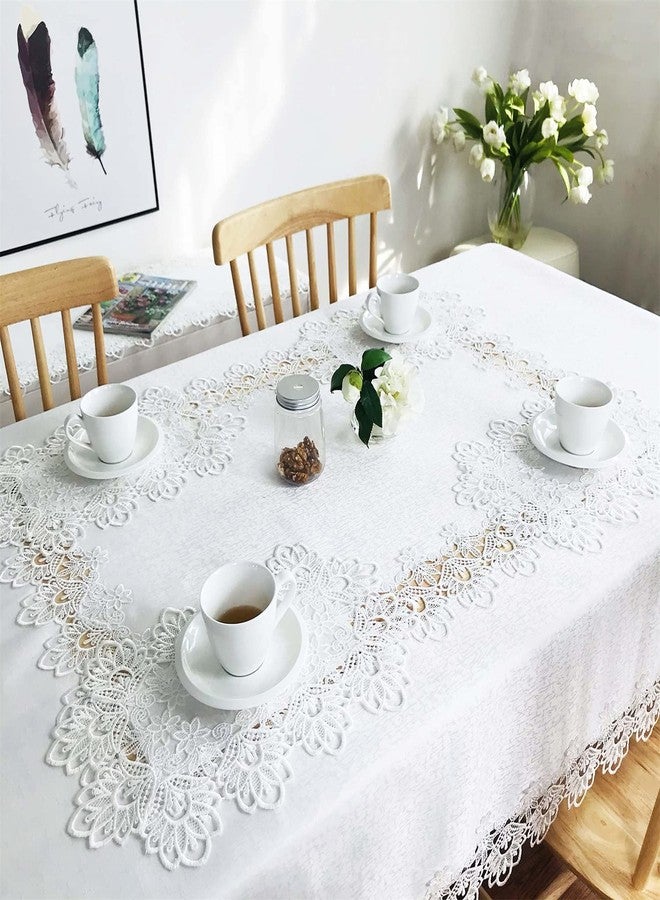 BrekSdat Lace Tablecloth for Rectangle Dining Tables 60 x 120 Inches White Peonies Lace Vintage for Holiday Party Wedding Fabric Washable Fabric for Banquet - Image 1