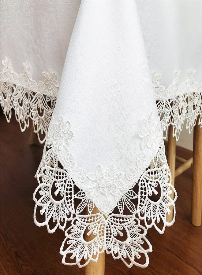 BrekSdat Lace Tablecloth for Rectangle Dining Tables 60 x 120 Inches White Peonies Lace Vintage for Holiday Party Wedding Fabric Washable Fabric for Banquet - Image 2