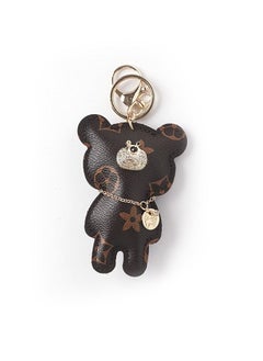 PU Leather Diamond Studded Bear Keychain Wristlet, Cartoon Creative Printed Bear Car Phone Bag Keychain, Cute Couple Alloy Key Ring (Brown)