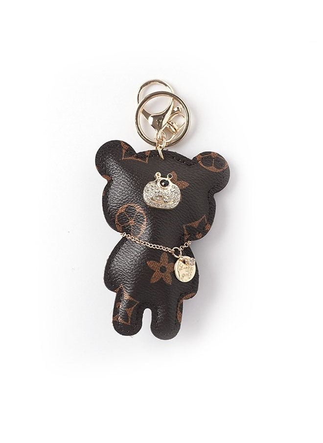 Generic - PU Leather Diamond Studded Bear Keychain Wristlet, Cartoon Creative Printed Bear Car Phone Bag Keychain, Cute Couple Alloy Key Ring (Brown) - Image 1