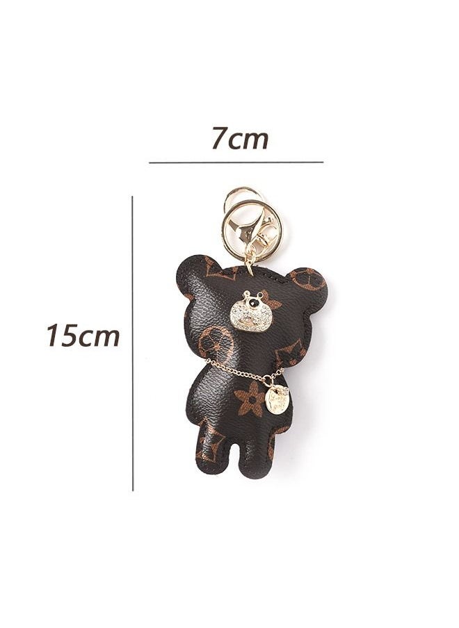 Generic - PU Leather Diamond Studded Bear Keychain Wristlet, Cartoon Creative Printed Bear Car Phone Bag Keychain, Cute Couple Alloy Key Ring (Brown) - Image 1
