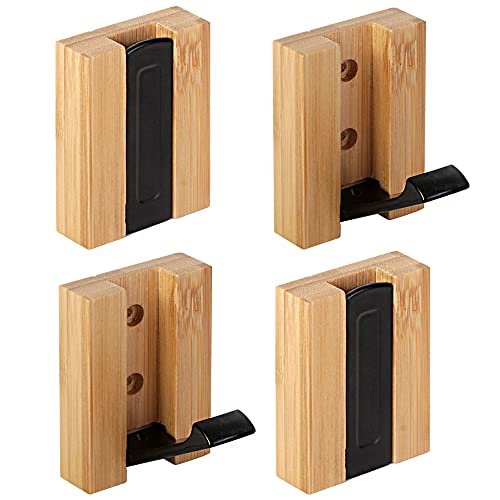 JSVER Wooden Wall Hooks 4PCS Wall Mounted Wall Hooks, Single Organizer Hook Rack, Folding Wood Wall Hangers, Wall Coat Rack Hooks for Hanging Clothes, Hats, Bags, Towels, Keys - Image 1