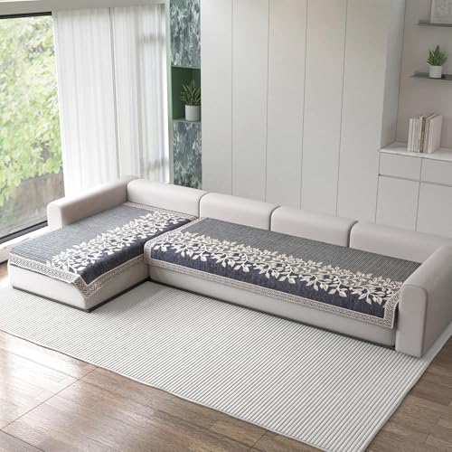 Nendle Superior Velvet Floral Sofa Mat 5 Seater Set Durable Protector for Living Room Mat 3 Seater and 2 Seater, Suitable for L Shape, Sectional and U Shape Sofa (Grey, Pack of 2) - Image 1