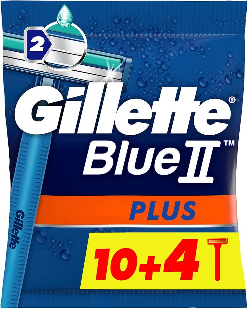 Gillette شفرات حلاقة جيليت بلو II بلس للرجال، 14 قطعة - Image 1