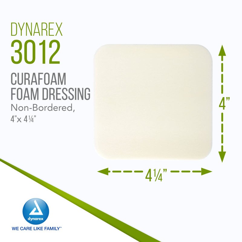 Dynarex 3012 CuraFoam Foam Dressing, Non-Bordered, Sterile, Provides Cushioned and Moist Wound Care, 4" x 4.25", Pack of 10 - Image 2
