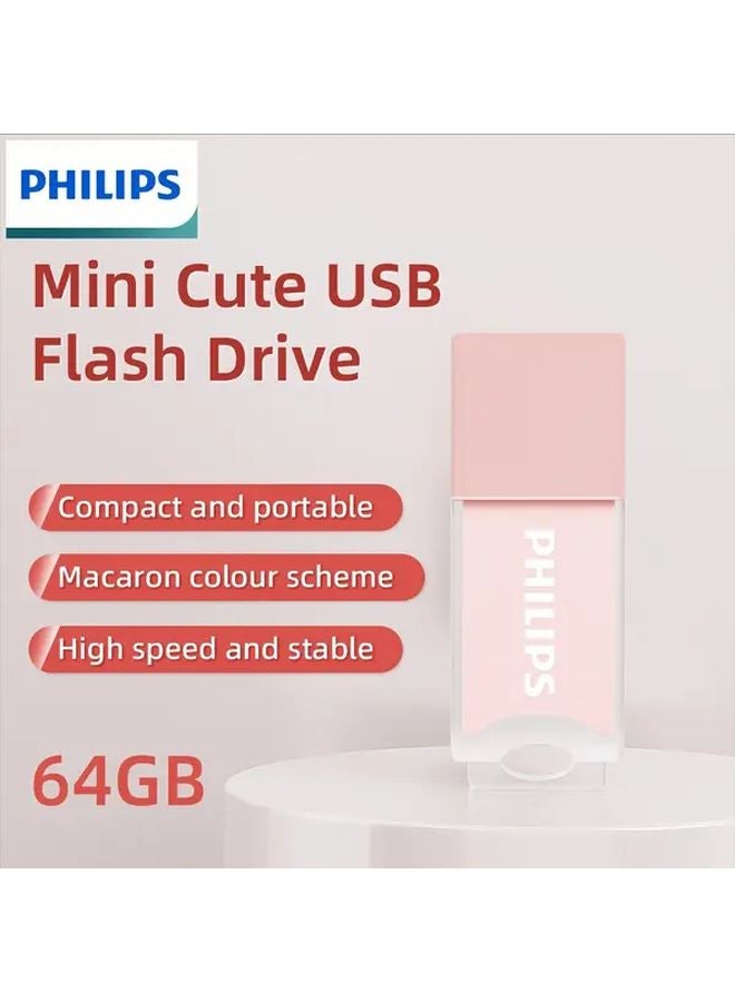 Pink 64GB Mini Cute USB 2.0 Flash Drive Plug and Play Stable Performance for Laptops Projectors Drones - Image 1