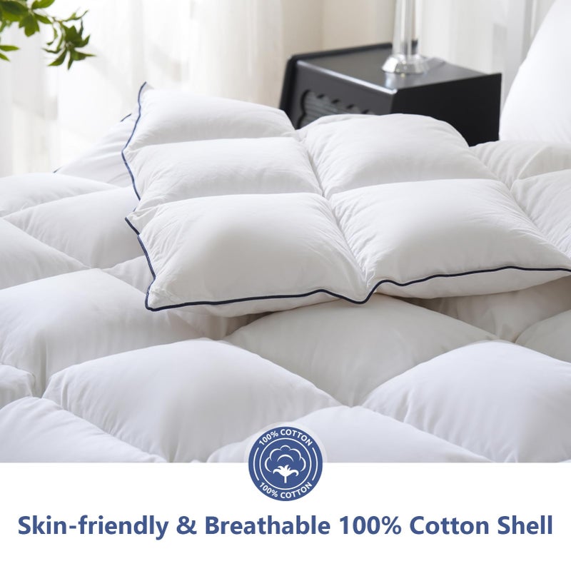 DOWNCOOL Feather Down Fiber Comforter California King Size, 100% Cotton Ultra Soft Fluffy Duvet Insert, All Season Luxurious Hotel Bed Comforter with Corner Tabs, White 104"x96" - Image 4