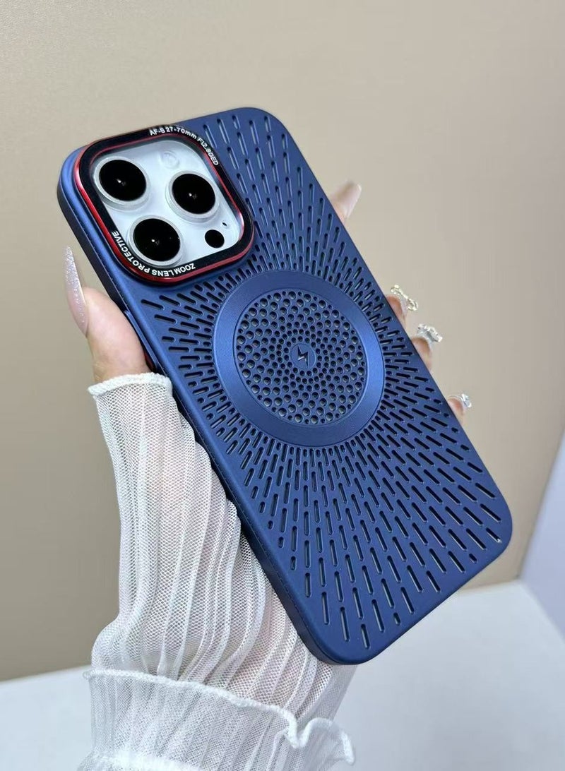 New Heat Dissipation Magsafe phone case Ultra Slim for iphone 15 (6.1 Inch) Support Magnetic Wireless Charge Shockproof Bumper cover (Blue)