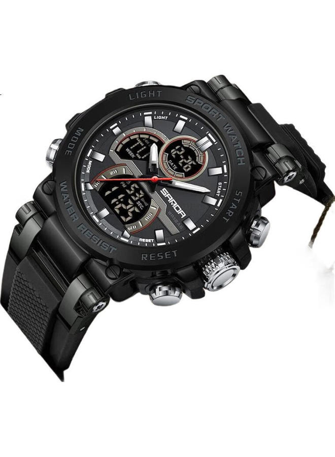 Sanda Men'S Digital Watch, Student Sports Waterproof Luminous Watch For Middle And High School Students, Teenagers, Steel Trendy Dual Display Wristwatch - Image 2