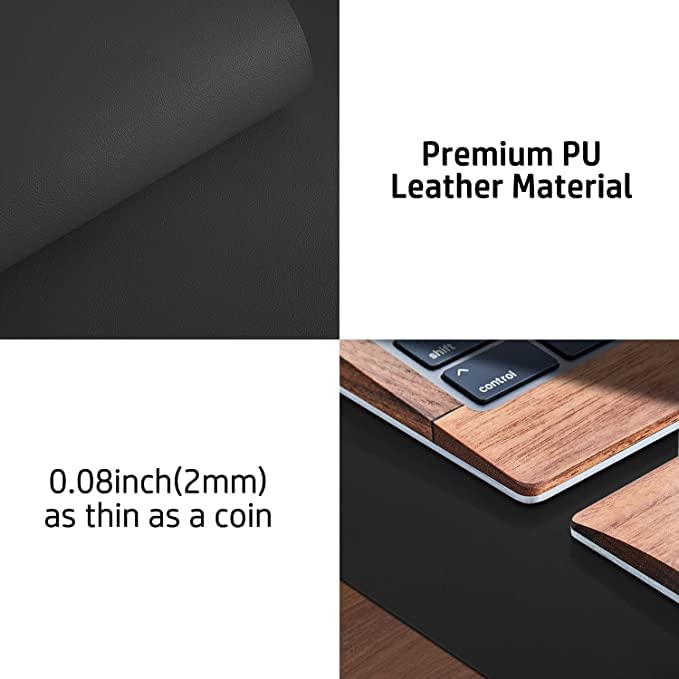 AROPANA Vegan Leather Desk Mat | Large Reversible Mouse Pad & Computer Table Protector | Dual-Side Waterproof Extended Laptop Pad with Edge-Stitched Design (80x40CM, Black and Grey) - Image 4