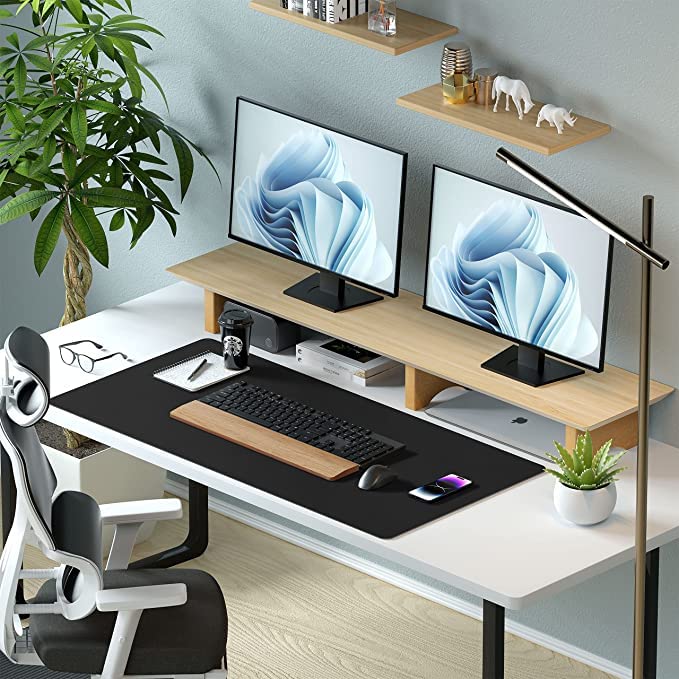 AROPANA Vegan Leather Desk Mat | Large Reversible Mouse Pad & Computer Table Protector | Dual-Side Waterproof Extended Laptop Pad with Edge-Stitched Design (80x40CM, Black and Grey) - Image 5