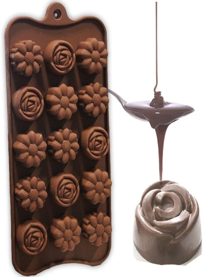 Clazkit Silicone Flower Shape Chocolate Mold (Brown, 10-inch)