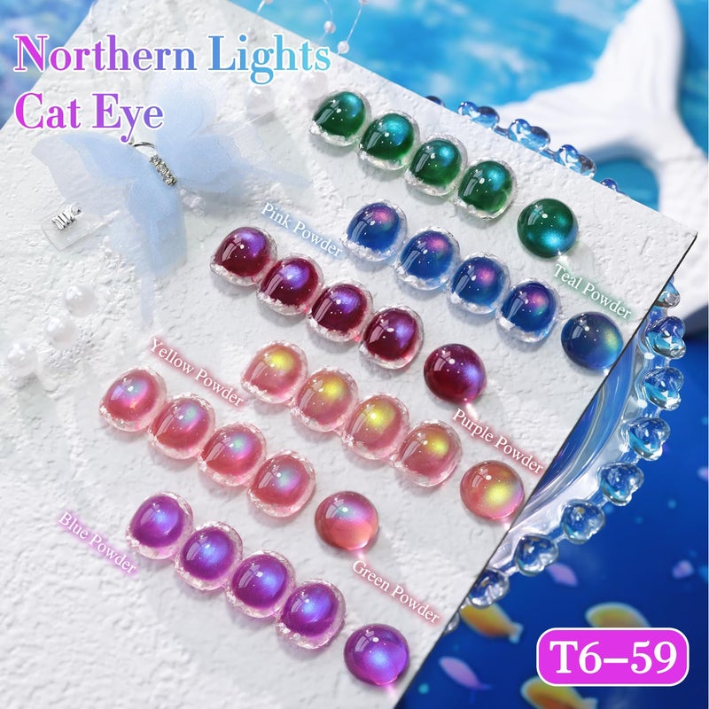 Double Rhythm Cat Eye Gel Nail Polish Set of 6 Same Color Same Bottle 0.5 Oz Shimmer Glitter with Magnet Holographic Reflective Magnetic UV Nail Polish Kit at Home (Glass Galaxy Green-T6-59) - Image 4