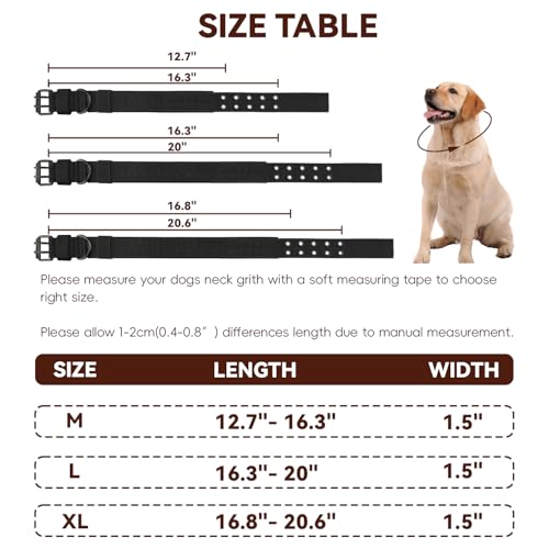 Bozenu Heavy Duty Dog Collar for Large Dogs, Tactical Dog Collars with Metal Buckle & D Ring, 1.5" Width Thick Adjustable Nylon Collar for Medium Dogs, Black/M - Image 2