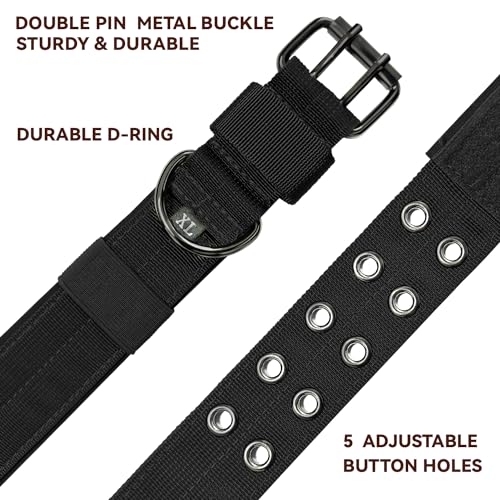 Bozenu Heavy Duty Dog Collar for Large Dogs, Tactical Dog Collars with Metal Buckle & D Ring, 1.5" Width Thick Adjustable Nylon Collar for Medium Dogs, Black/M - Image 3