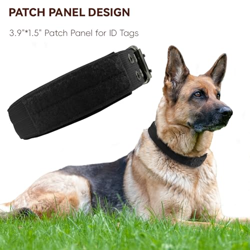 Bozenu Heavy Duty Dog Collar for Large Dogs, Tactical Dog Collars with Metal Buckle & D Ring, 1.5" Width Thick Adjustable Nylon Collar for Medium Dogs, Black/M - Image 4