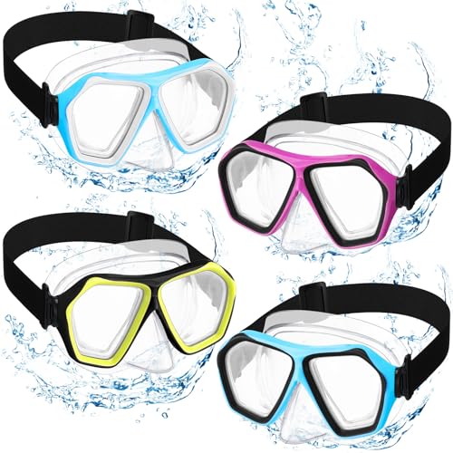 Fabbay 4 Pcs Adult Swimming Goggles with Nose Cover Snorkel Diving Mask Goggles Swim Mask with Fabric Strap(Classic Colors) - Image 1