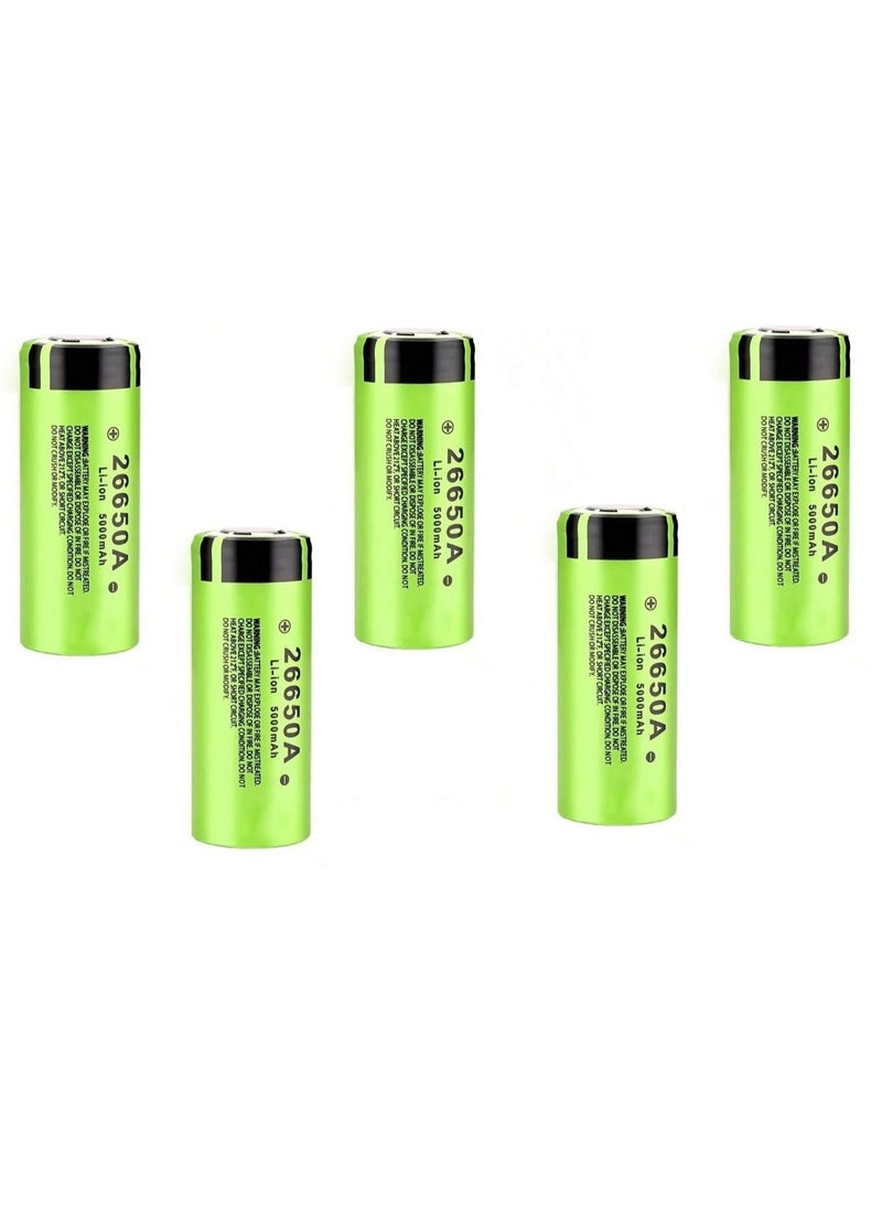 LZD - 5 Rechargeable 26650 Lithium-Ion Battery With A Capacity Of 5000 mAh, Rechargeable Up To 1200 Times. Long-Lasting Batteries Without A Button Top For Handheld Flashlights, Modern Glucose Meters, Modern Thermometers, Charging Fans, Toys, And Solar-Powered Surveillance Cameras. - Image 1