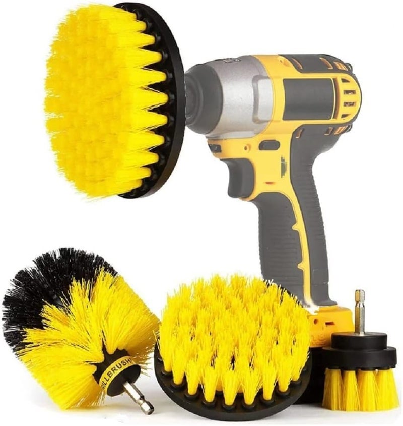 Kriq 4 Pcs Scrubbing Brush,Power Spin Scrubber Cleaning Brush Kit for Bathroom Surfaces,Grout,Floor,Tub,Shower,Tile,Corners,Kitchen,Chimney,Automotive-Fits Most Drills. (Without Drill Machine),Yellow - Image 1