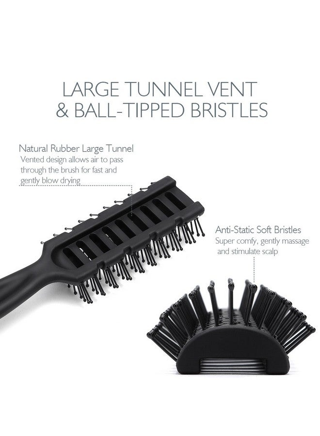 Baasha Hair Brush, Vented Brush For Blow Drying, Mens Short Hair Brush With Ball Tipped Bristles, Best For Wet Or Dry Hair - Black - Image 2
