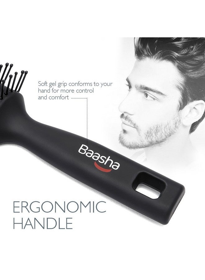 Baasha Hair Brush, Vented Brush For Blow Drying, Mens Short Hair Brush With Ball Tipped Bristles, Best For Wet Or Dry Hair - Black - Image 3