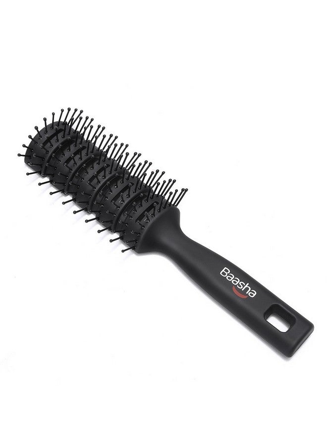 Baasha Hair Brush, Vented Brush For Blow Drying, Mens Short Hair Brush With Ball Tipped Bristles, Best For Wet Or Dry Hair - Black - Image 1