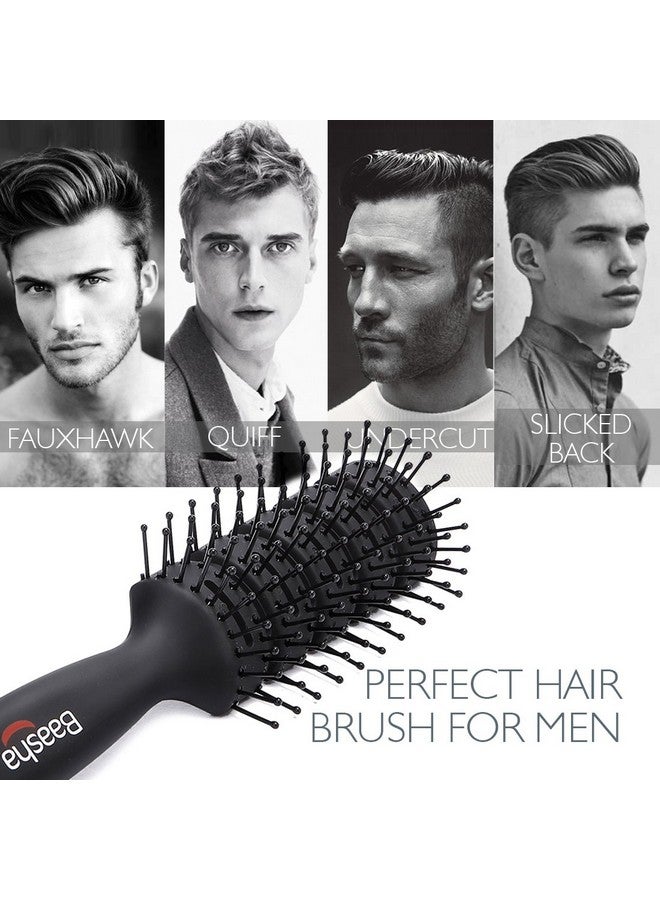 Baasha Hair Brush, Vented Brush For Blow Drying, Mens Short Hair Brush With Ball Tipped Bristles, Best For Wet Or Dry Hair - Black - Image 4