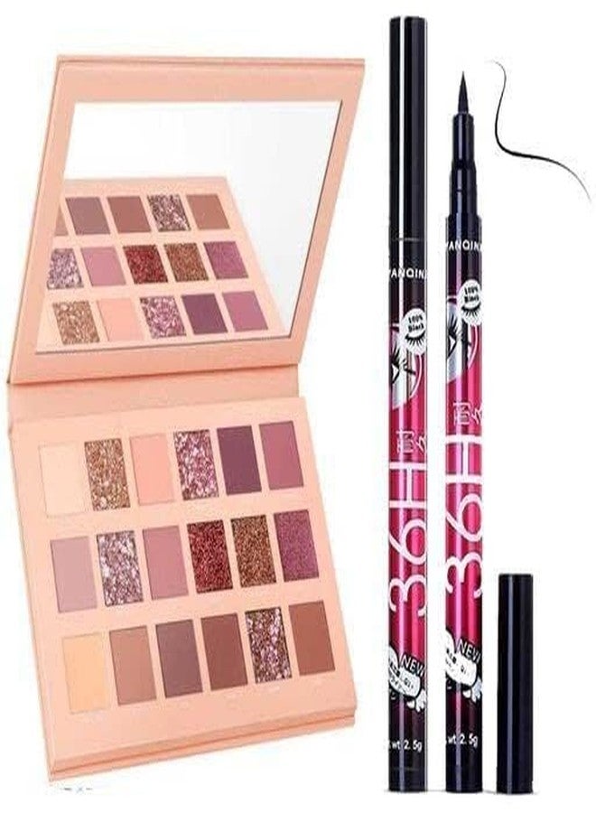 JAAYANSHA Nude Eyeshadow Palette with 18 Highly Pigmented Matte Shimmery Eyeshadows and 1 36H Eyeliner Black - (Pack of 2) - Image 2