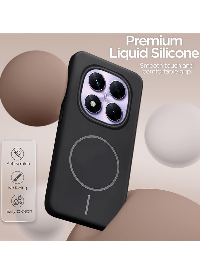 دبليو تيك شاومي ريدمي نوت 14 برو 5 جي 2025 سيليكون سائل ممتاز متوافق مع غطاء جراب دائري رفيع ماجسيف (MCMPMN) - أسود - Image 3