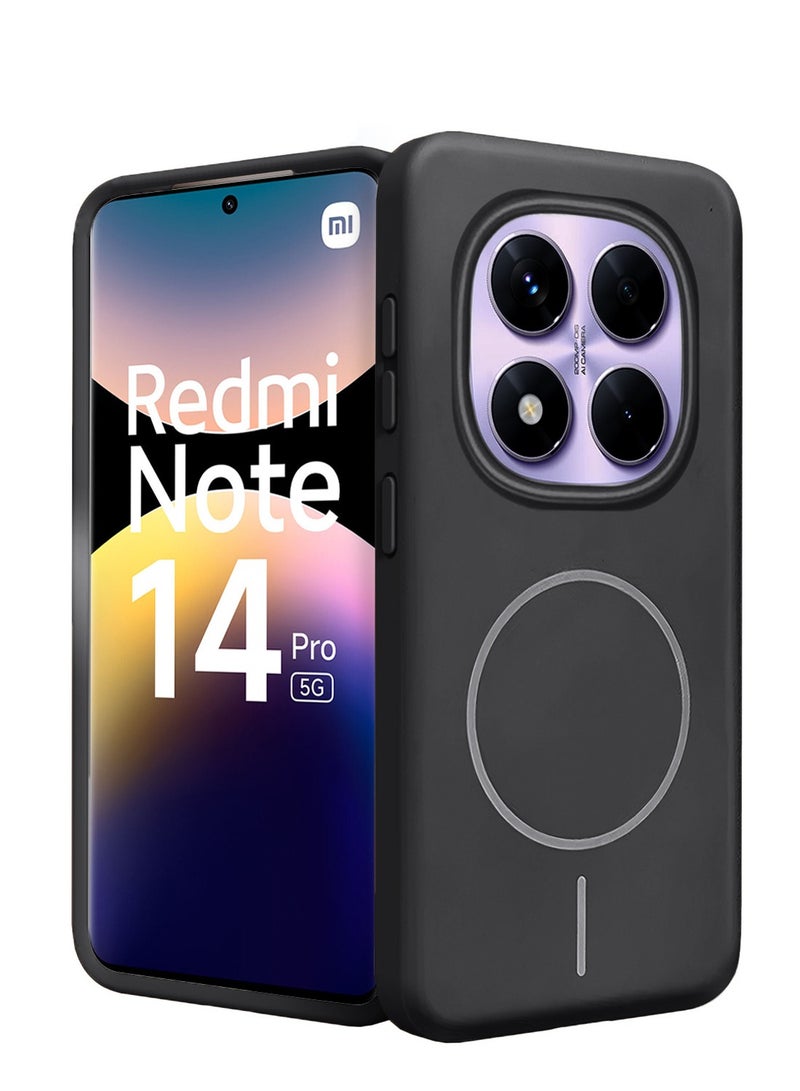 دبليو تيك شاومي ريدمي نوت 14 برو 5 جي 2025 سيليكون سائل ممتاز متوافق مع غطاء جراب دائري رفيع ماجسيف (MCMPMN) - أسود - Image 2