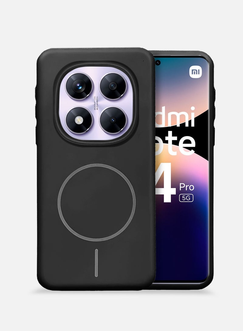 دبليو تيك شاومي ريدمي نوت 14 برو 5 جي 2025 سيليكون سائل ممتاز متوافق مع غطاء جراب دائري رفيع ماجسيف (MCMPMN) - أسود - Image 1