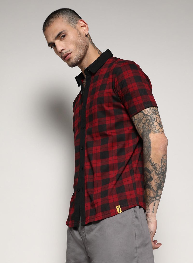 Campus Sutra Men's Red & Black Tartan Plaid Shirt  - Image 3