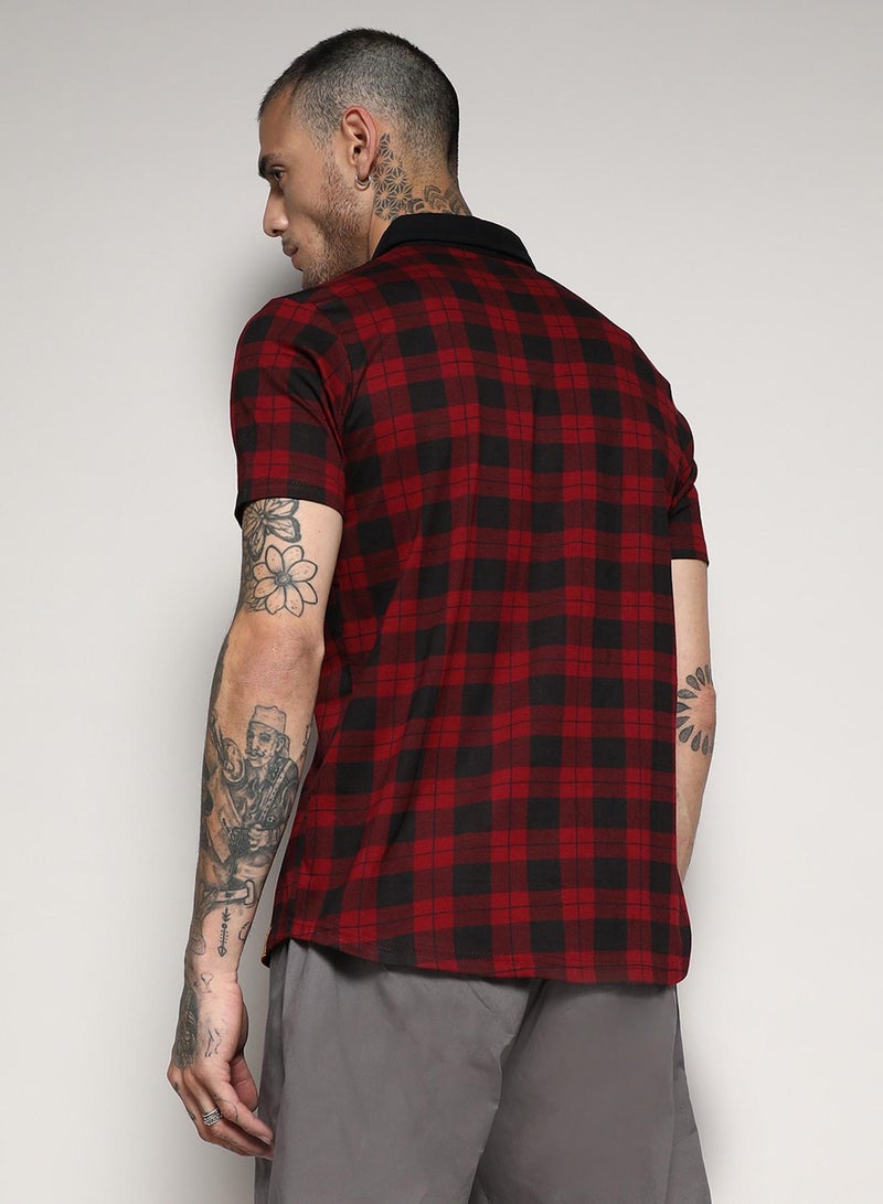 Campus Sutra Men's Red & Black Tartan Plaid Shirt  - Image 5