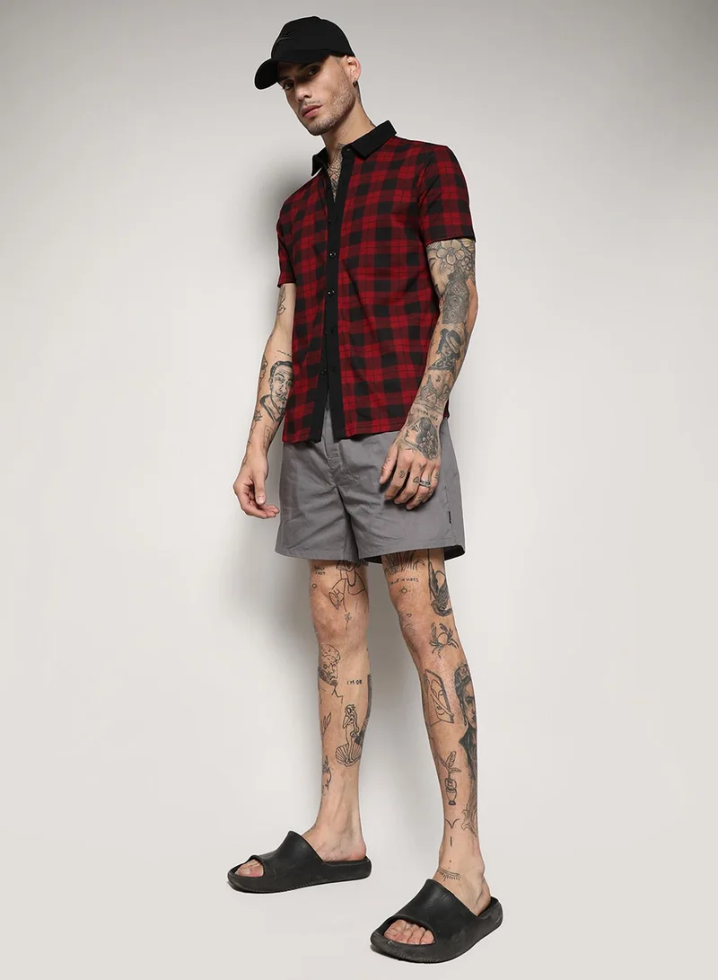Campus Sutra Men's Red & Black Tartan Plaid Shirt