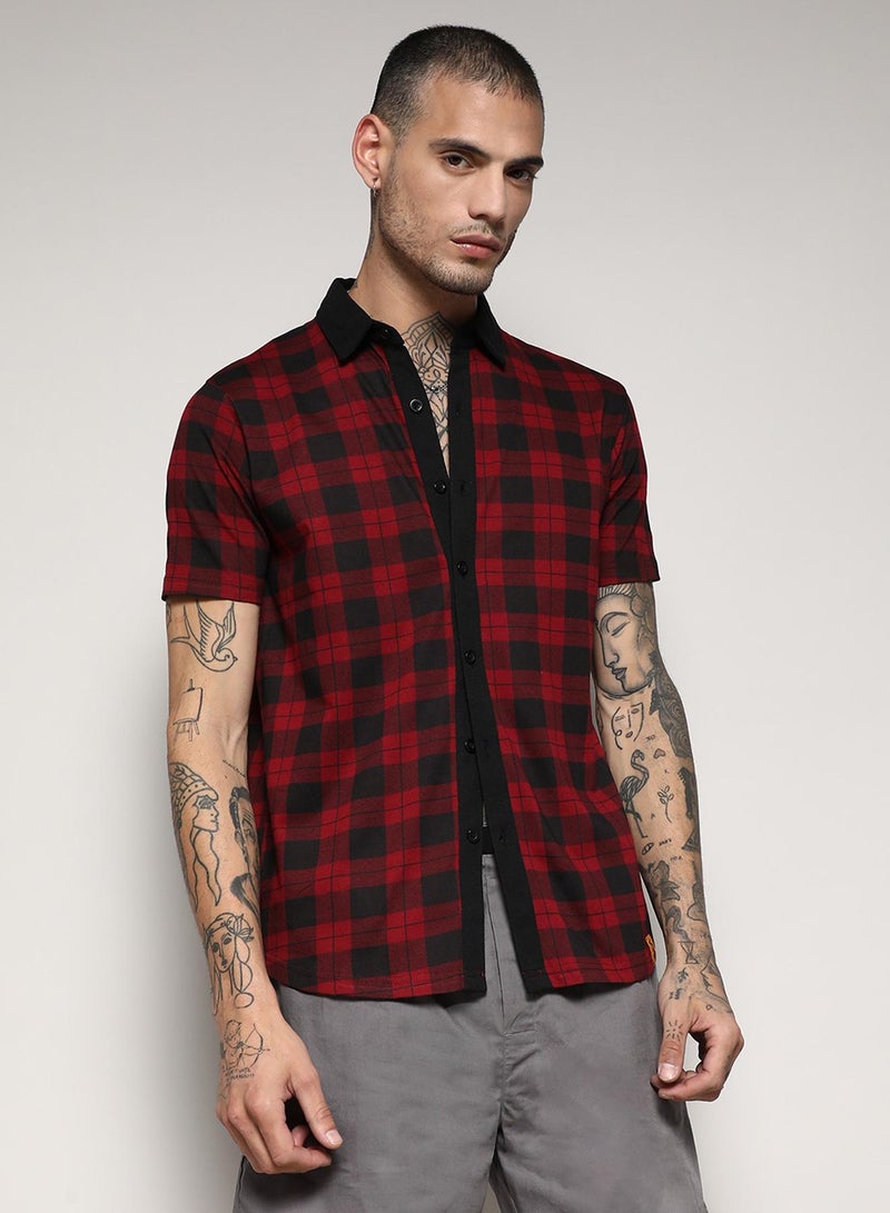 Campus Sutra Men's Red & Black Tartan Plaid Shirt  - Image 2