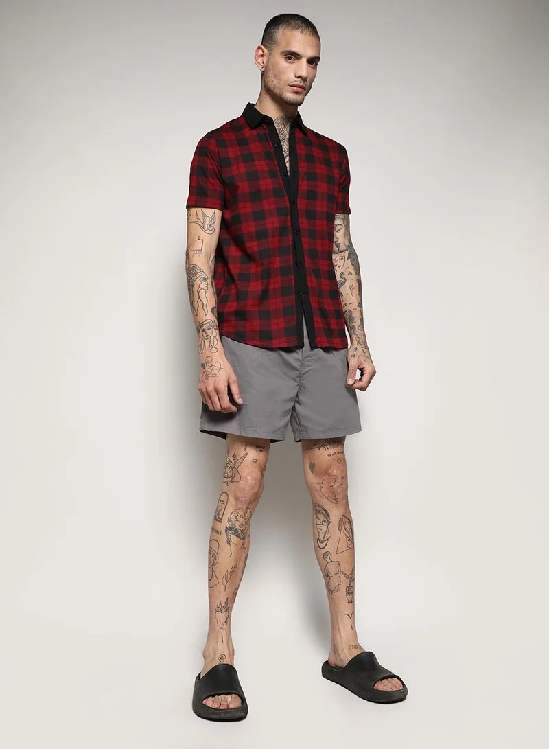 Campus Sutra Men's Red & Black Tartan Plaid Shirt