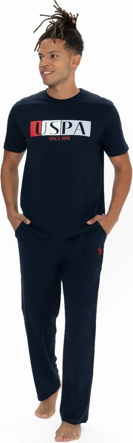 U.S. Polo Assn. 18899 Men's Short Sleeve Crew Neck Pajama Set-Navy Blue