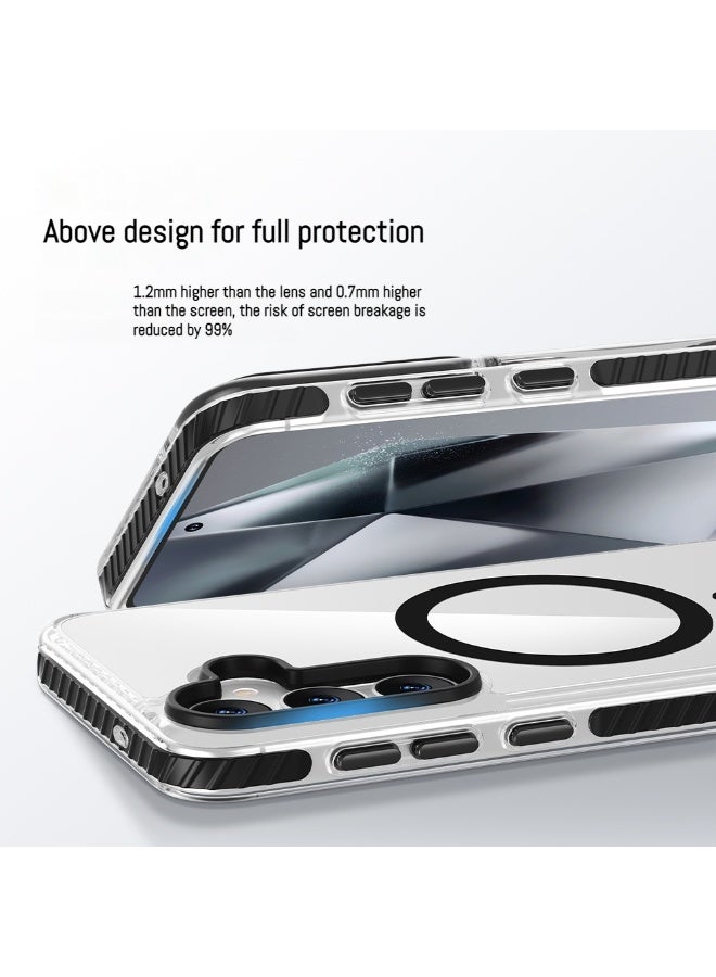 cas:pecae Samsung Galaxy S25 series two-color transparent magnetic shockproof mobile phone case + 2 pieces of special tempered film | mobile phone protection set