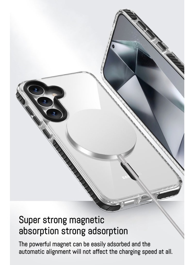 cas:pecae Samsung Galaxy S25 series two-color transparent magnetic shockproof mobile phone case + 2 pieces of special tempered film | mobile phone protection set