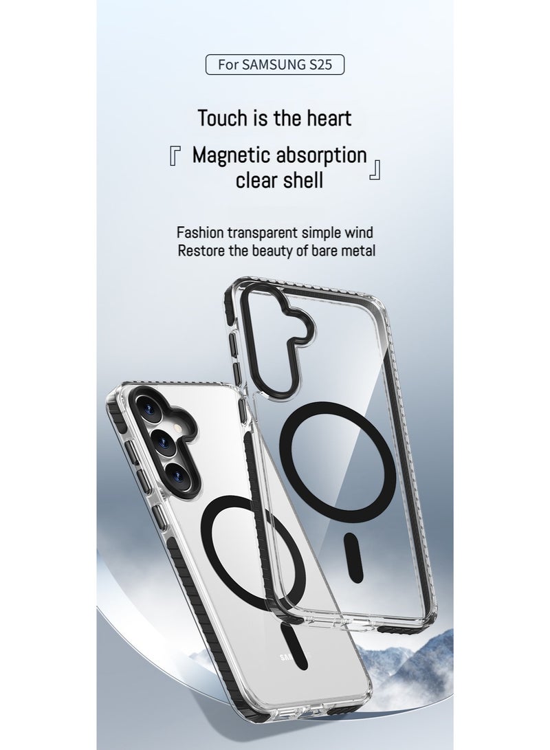 cas:pecae Samsung Galaxy S25 series two-color transparent magnetic shockproof mobile phone case + 2 pieces of special tempered film | mobile phone protection set