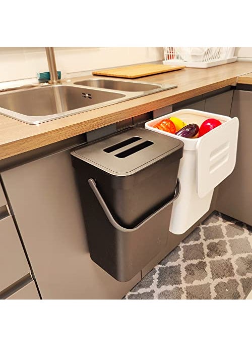 stonespace stonespace Under Sink Trash CanKitchen Compost Bin Diaper Pail 32 Gallon12L Hanging Garbage Can for Baby CribBathroomCupboard Plastic Food Waste Bin1 Pack Black 