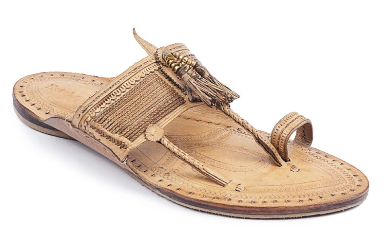 KORAKARI Mens Natural Handmade Kolhapuri Chappal Braids Smooth and Comfortable Stylish Durable Anti Slip Design Flip Flops Slippers Genuine Leather Traditional Indian Footwear (UK-07) - Image 1